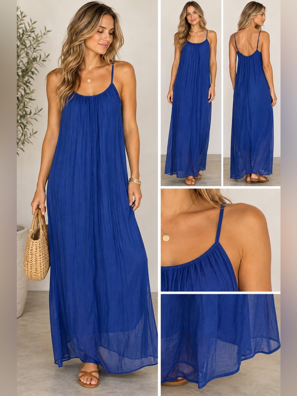 Blue Maxi Dress Women’s Long Sleeveless Flowy Boho Dress size L